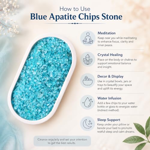 Image of Blue Apatite Chips Stone for Reiki, Meditation, Vastu (500 Gm) | Healing Gemstone for Motivation & Creativity | Decorative Crystals for Spiritual Home Decor & Desk Decor | DIY Jewellery Making