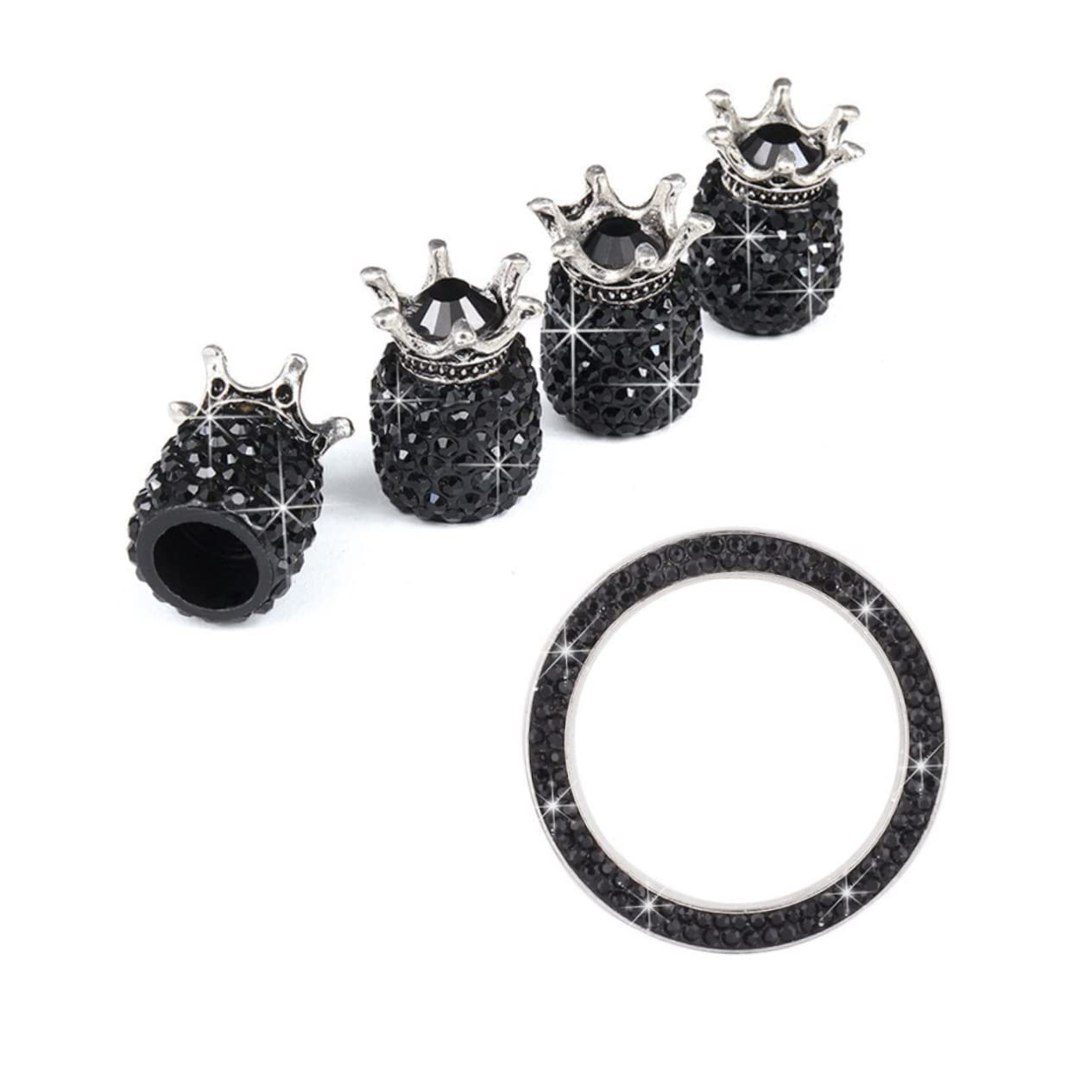 SOLUSTRE 15piezas Tapa De Válvula De Rhinestone y Anillo Decorativo para Botón De Encendido De Auto Negro Protección contra y Agua Diseño y