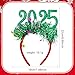HIFANMM 2025 Headband New Year Hair Accessories for Women Girls, Green Glitter Ribbon Stars Hair Band Winter Christmas Non Slip Headbands New Year Xmas Party Outfit Supplies Decoration