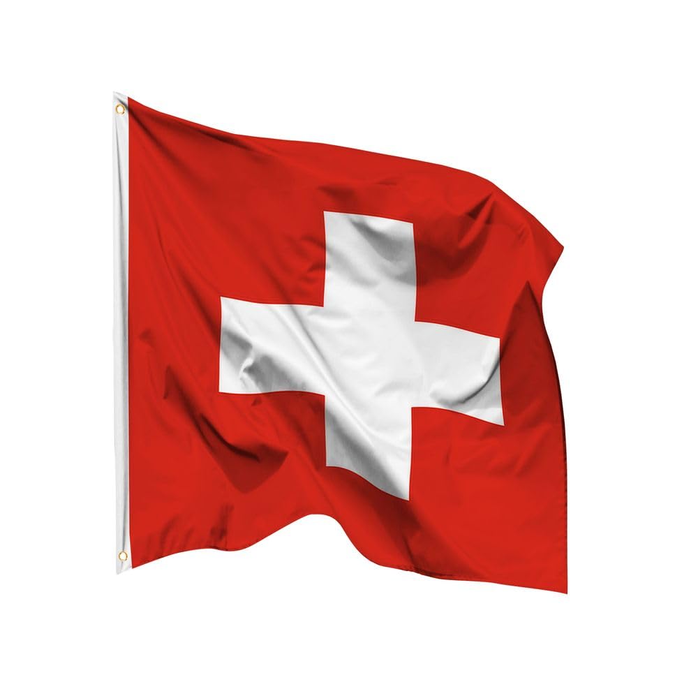 PHENO FLAGS Switzerland Flag 90 x 90 cm - Weatherproof National Flag Made of Polyester with Double Stitching and Metal Eyelets