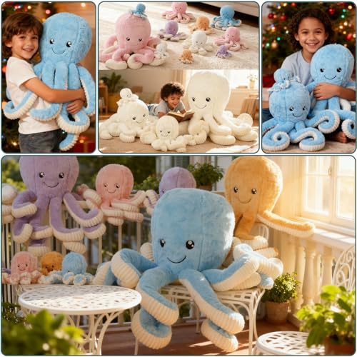 Image of DENTRUN Octopus Plush Toy, Cute Stuffed Animal in 5 Colors 4 Sizes for Gift | 7 /16 /24 /32 inch sizes, 5 vibrant colors, soft plush sea animal, giant gift for all ages, birthday /Xmas /Halloween