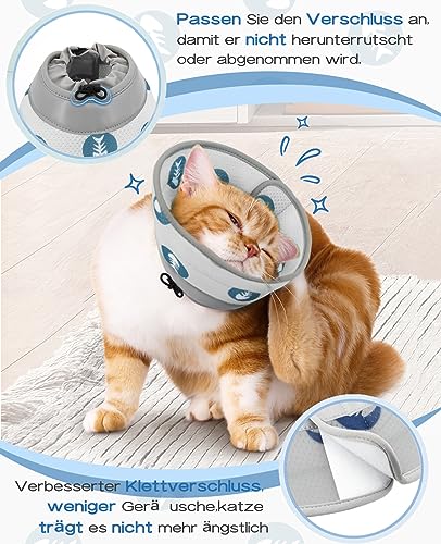 Supet Halskrause Katze,Einstellbarer Halskrause Katze Halsband,Wiederherstellung Halsband Weich Kragen Cone Nach Operation und Verletzungen für Welpen, Kleine Hunde und Katzen (Grau,M-)
