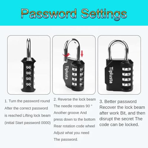 Image of 2 Pack Combination Lock, 4 Digit Resettable Padlock Lock Waterproof for School Gym Locker, Sports Locker, Fence, Toolbox, Gate, Case, Employee Hasp Storage (Black)