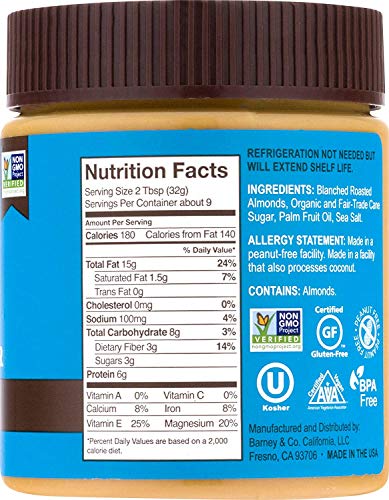 Barney Almond Butter, Smooth, Paleo Friendly, Keto, Non-Gmo, Skin-Free, 10 Ounce #TOP6