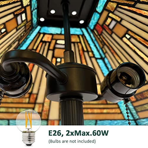 Cotoss Tiffany Table Lamps 16" Wide Handmade Stained Glass Desk Lamp For Reading 2 Lights Green Mission Style Antique Table Light For Living Room Bedroom Office #TOP3