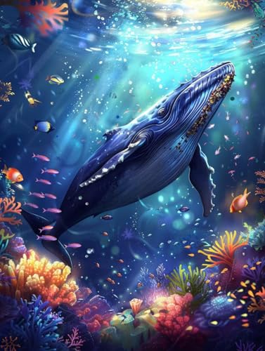 数字油絵キット 鯨 数字で塗り絵 動物 完全手書き 絵画 DIY 塗り絵 手塗り 大人の子供のための ナンバーペイント初心者向け 簡単 ペイントバイナンバー アクリル レトロ クリエイティブアート ハンドメイドクラフト 玄関リビングと寝室の飾りに最高 額縁
