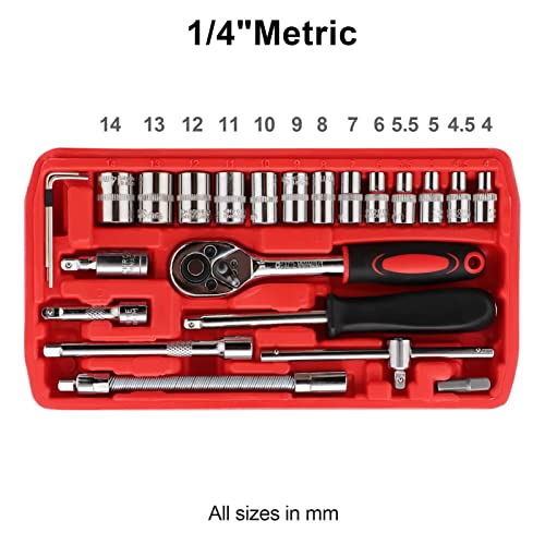46Pcs Socket Wrench Set Ratchet Wrench 1/4" Drive Socket Wrench Driver Bits Set Flexible Extension Rods for DIY Home Car Repair 3 46Pcs Socket Wrench Set Ratchet Wrench 1/4" Drive Socket Wrench Driver Bits Set Flexible Extension Rods for DIY Home Car Repair - Image 3