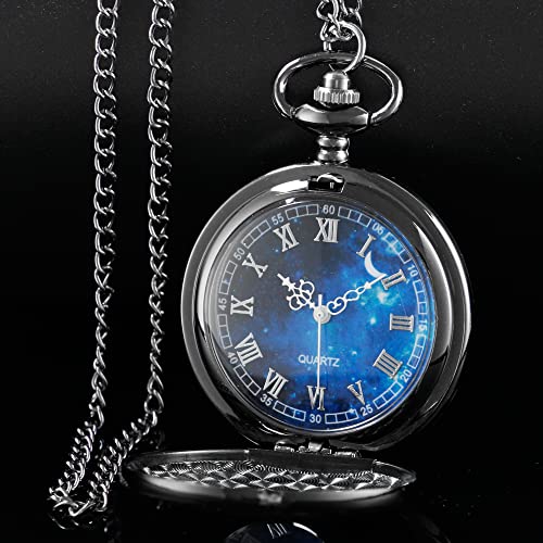 Image of Tiong Roman Numerals Scale Quartz Pocket Watches with Chain Christmas Graduation Birthday Gifts Fathers Day