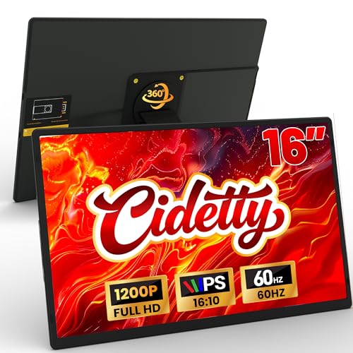 Image of CIDETTY 16 inch Laptop Screen Extender, 1920x1200 FHD Portable Monitor for Laptop, 360 Magnetic Stand Travel Second Screen for Mac, Windows, Android Phone