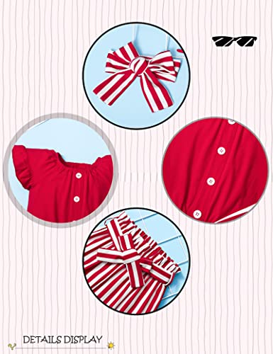 Migu Toddler Girl Clothes 3T-4T Summer Outfits Baby Girl Clothes Sets With Red Soft Ruffle Sleeve Tops+Stripes Pants+Bow Hairband 3Pcs Set #TOP3