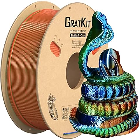 Gratkit Silk Tri-Color PLA Filament,3D Printer Filament 1.75mm, -0.03mm, 1KG/Roll, Silk PLA Orange/Blue/Green