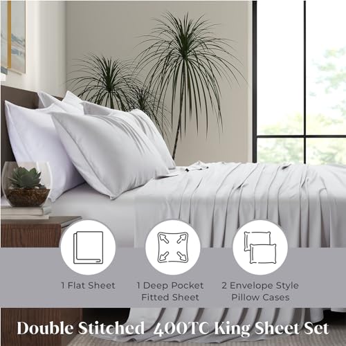 Image of Luxury Bamboo Market | King Size Bed Sheet Set | 100% Viscose Made from Bamboo | Organically Grown | Ultra Soft | Cooling Sheets for Hot Sleepers | 17 inch Deep Pocket [Dove Grey]