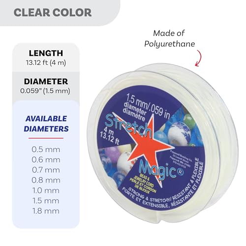 Image of Stretch Magic Elastic Beading Cord - Clear Color, 1.5mm in Diameter, 4-Meter (13.12 ft) - Easy to Knot, Strong & Stretchy String for Making Beaded Jewelry