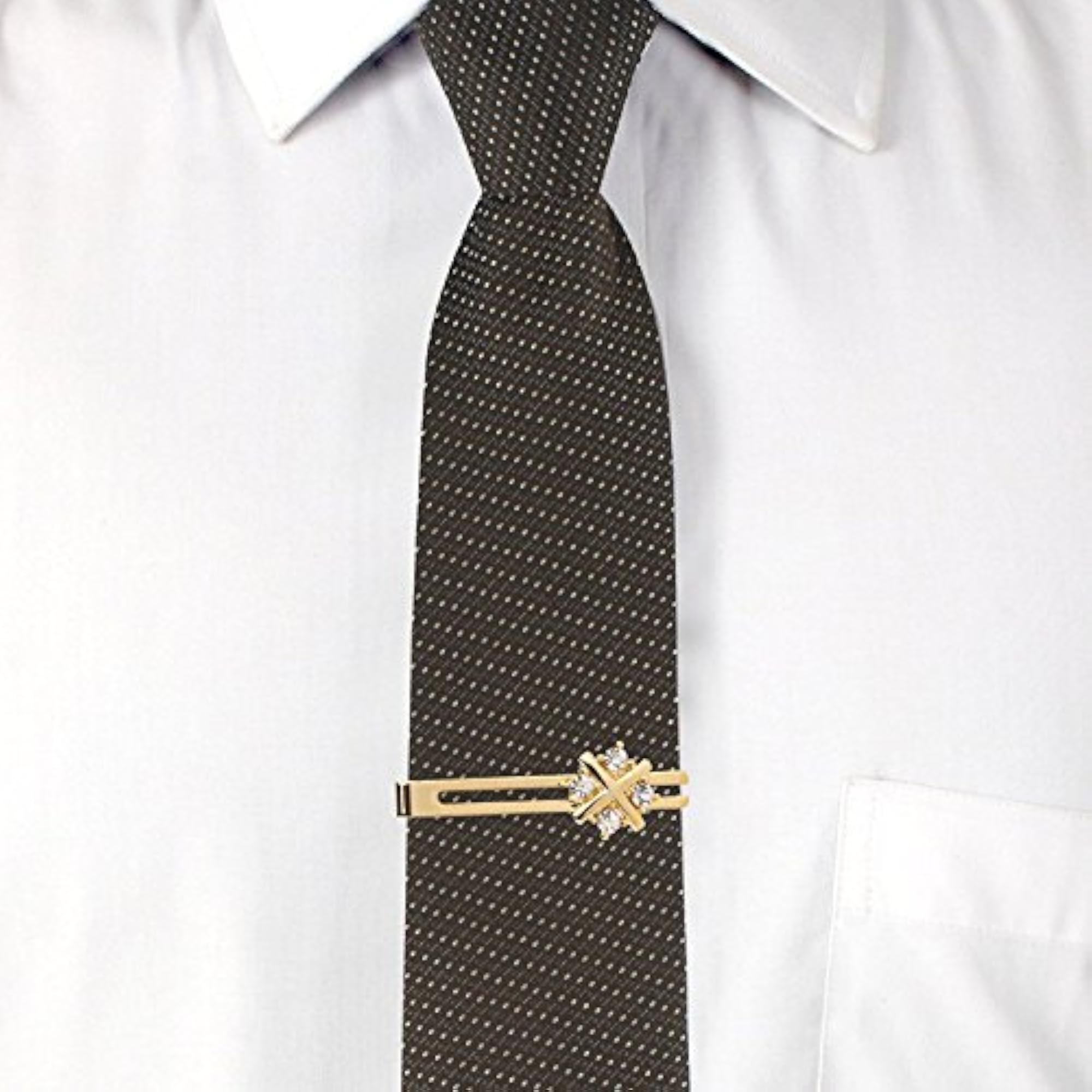 Men's Cufflinks Set with Diamonds Crystals and Tie Pin, Gift Box
