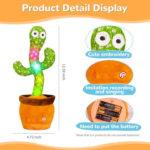 Image of Dancing Talking Cactus Baby Toy, Repeats What You Say Interactive Toy | Repeats What You Say, Adjustable Volume, Interactive Light Up Sensory Toy, Tummy Time