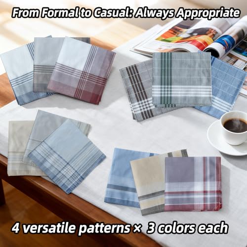 Image of 100% Pure Cotton Handkerchiefs for Men - nearly 16x16 Inch, Classic Style, Aggressively Absorbing & Machine Washable, 4 Floral Design x 3 Colors Each -12 Pcs Premium Pocket Squares for Men