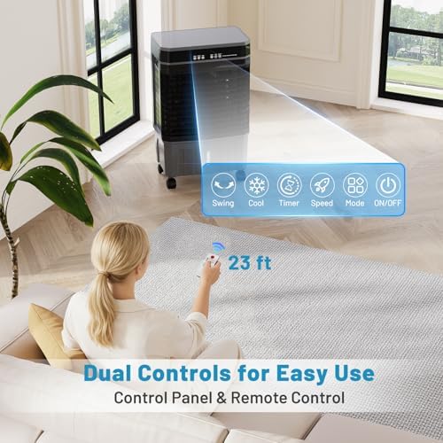 Auertech 8.3 Gal Evaporative Air Cooler, 2800 CFM Swamp Cooler with Large Water Tank, 120° Oscillation, 3 Wind Speeds, Glass Top Design, Portable Windowless Cooling Fan for Garage, Patio, Home - 4