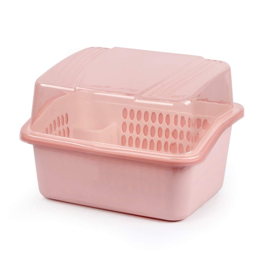 Geschirrkorb Dish-Aufbewahrungsbehälter Küchenabfluss Abtropfbrett Put Schüssel Haushalt mit Deckel aus Kunststoff Schrank Rack Geschirr Abtropfgestell (Color : Pink)