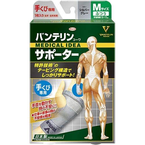 バンテリンコーワサポーター 手くび専用 ふつう/Mサイズ(手首周囲 15~17cm) シルバーグレー