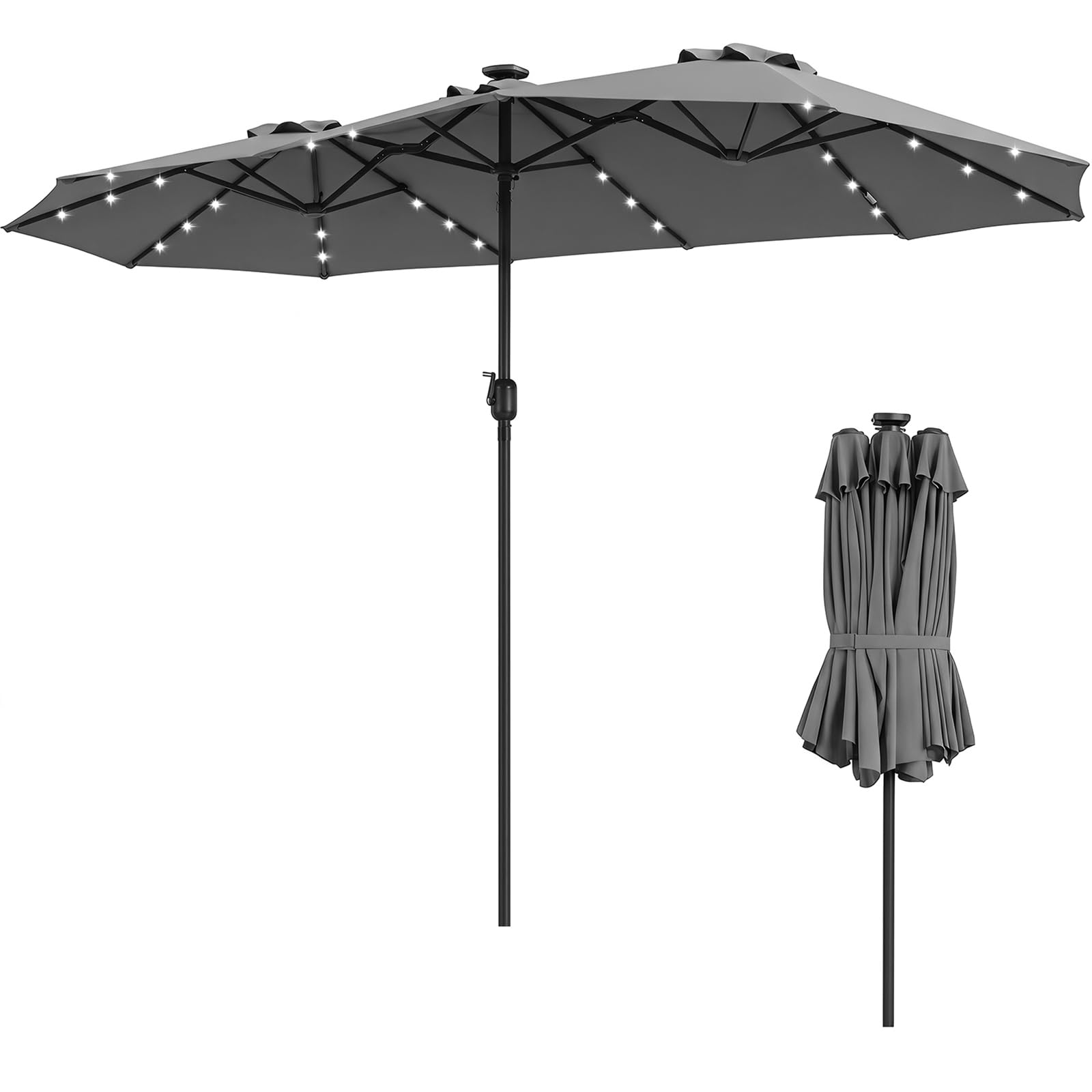 TANGZON 4.4M Twin Garden Parasol with Solar LED Lights