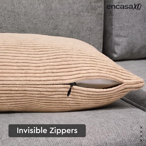 Image of Encasa XO Corduroy Cushion Covers, No Inserts, Set of 2, Beige