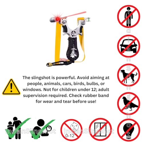 Image of Marksman Alloy Benz Laser Slingshot Outdoor Target Practice Catapult Gulel for Adults || Yellow Rubber Band with 150 Mud Balls