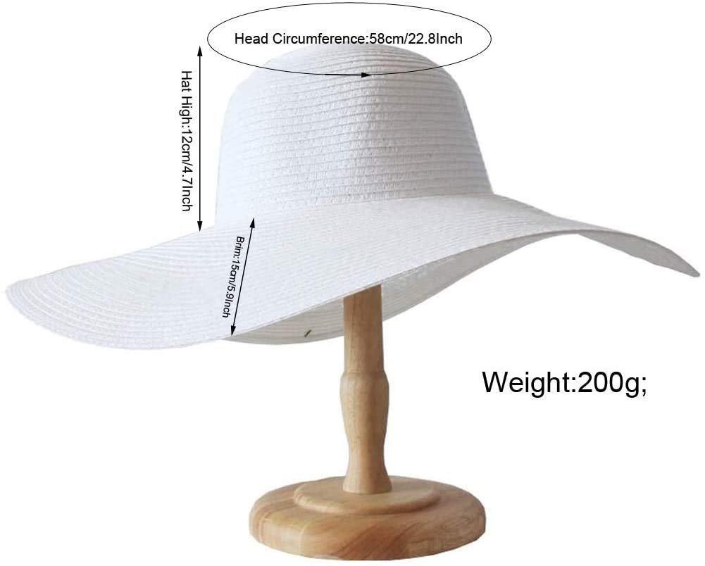 Sombrero de sol de ala ancha para mujer, gorra de paja para prevenir los rayos del sol (blanco), Blanco 2