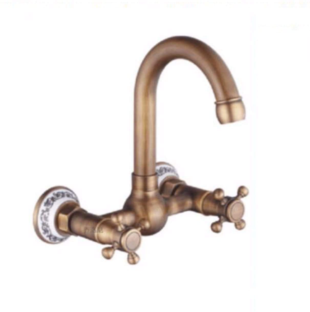 Robinet de cuisine mural cuivre antique mitigeur lavabo rotatif eau chaude et froide