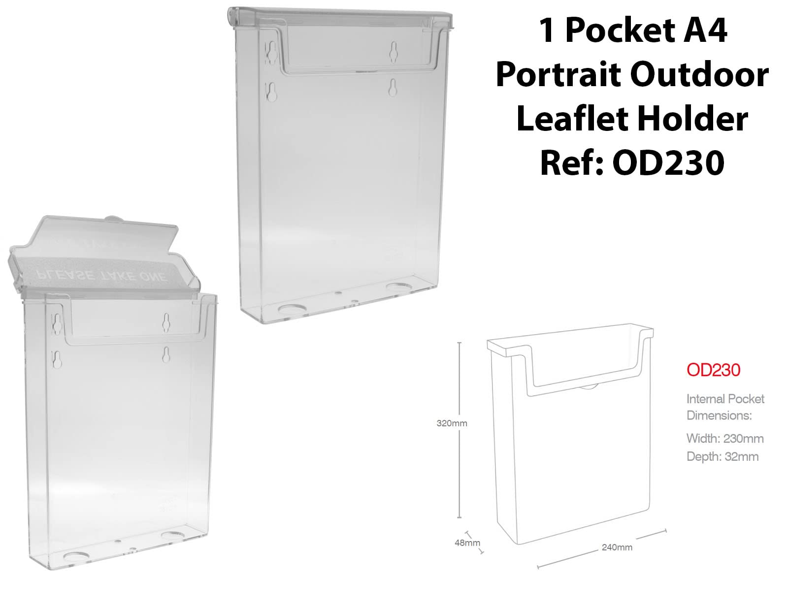 1 Pocket A4 Portrait Outdoor Leaflet Holder Ref: OD230, Transparent - Image 2