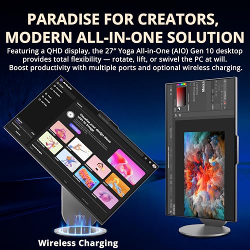 Image of Lenovo Yoga All-in-One Desktop AI PC, 27 inch QHD IPS+120Hz Display, Intel Ultra 7 255H, 16GB LPDDR5X, 3TB Storage (2TB SSD+1TB Docking Station), Intel Arc GPU, Wi-Fi 7, Wireless Charging, Win 11, Gray