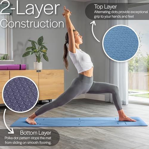 Core Balance Yoga Mat, Non Slip 6mm Thick TPE Foam for Gym Fitness Exercise Pilates Training, Lightweight & Compact with Travel Strap, 183cm x 65cm x 0.6cm (Choose Plain or with Alignment Lines) - Image 4