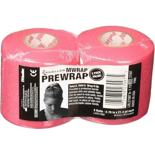 MUELLER Sports Medicine MWrap Pre Wrap Athletic Tape Underwrap for Sports Hair Ankles Wrist Hands and Knees Water-Resistant Latex Free 2.75 x 21.4 Yards Per Roll 2 Rolls Pink