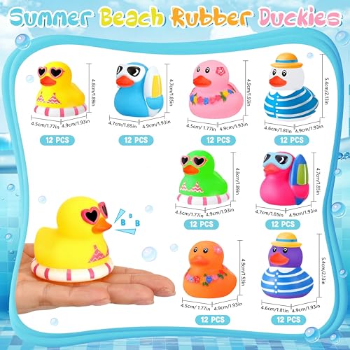 Honoson 24 Pcs Summer Beach Rubber Ducks Bulk Bath Toys, 8 Colors - image 4