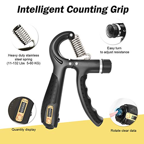[UPGRADE] Hand Grip Strengthener Workout Kit (6 Pack), Forearm Grip Adjustable Electronic Counting, Resistance Strength Trainer, Grip Ring Finger Stretcher Finger Exerciser Grip Ball for Athletes - Thumbnail 7