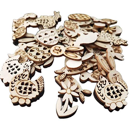 Myya 100 uova di coniglio di Pasqua in trucioli di legno intagliati ornamenti da appendere decorazioni fai da te