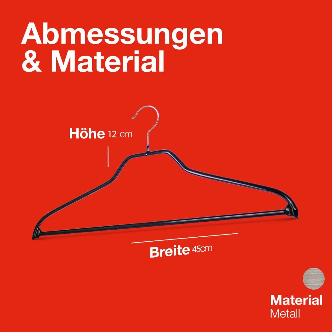 MAWA Kleiderbügel Silhouette FS, Set aus 10 platzsparende und rutschfeste Kleiderbügel mit Hosensteg, ideal für Hemden, Jacken, Hosen & Anzüge, 45 cm, Schwarz