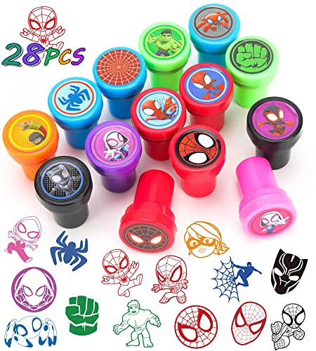 Gifolavy 28 PCS STAMPERS FOR KIDS 28 Pcs He And His Amazing Friends Themed Stampers For Kids, Hero Birthday Party Supplies Favors, Classroom Rewards Carnival Prizes Goody Bag Treat Bag Stuffers cover