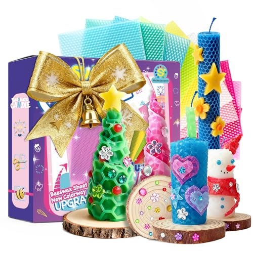 SMEAGOLORIYA Moldable Wax Candle Craft Kit - DIY Sculpting Set with 10 Colorful Sheets Paints Stickers & Wooden Display Stand - Creative Gift for Family Activity Hobby Project