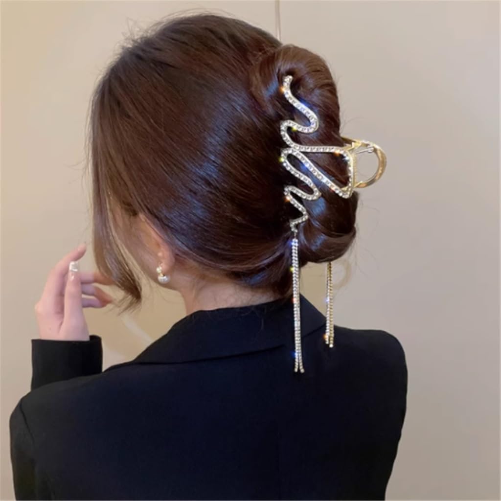 Beautiful to the heart ~ flash diamond tassel chain grab clip female back of the plate hair temperament accessories