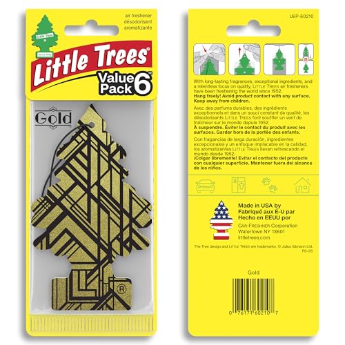 Image of LITTLE TREES Car Air Freshener | Hanging Tree Provides Long Lasting Scent for Auto and Home | 24 Air Fresheners |Gold