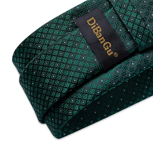 Image of DiBanGu Mens Silk Plaid Tie and Pocket Square Set | Elegant Silk Formal Tie Set, Woven Check Necktie and Cufflinks Tie Clip Set, Perfect for Wedding Party, Comes in Gift Box