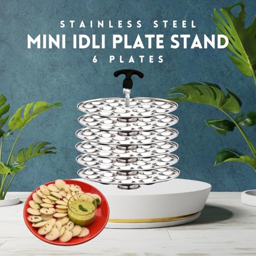 Image of Royal Stainless Steel 6 Mini Idli Plates | Mini Idli Stand | Mini Idli Maker 108 Idlies With Stand & Lifter, Silver