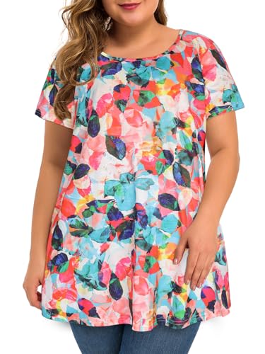 Image of JOELLYUS Plus Size Tops for Women Tunic Floral Casual Short Sleeves T Shirts Flowy Blouses 2026