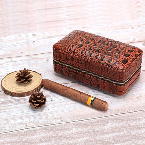 Cigar Humidor Case Cedar Wood Portable Lined Genuine Leather Case with Humidifier, Travel Humidor Crocodile Leather Case for 6 Cigars