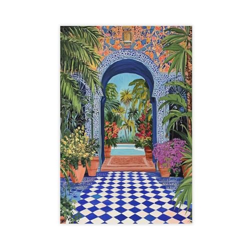 NFFBGFD Majorelle Garden Maroc Voyage Art Impression sur toile Poster Art mural Tableaux 60 x 90 cm