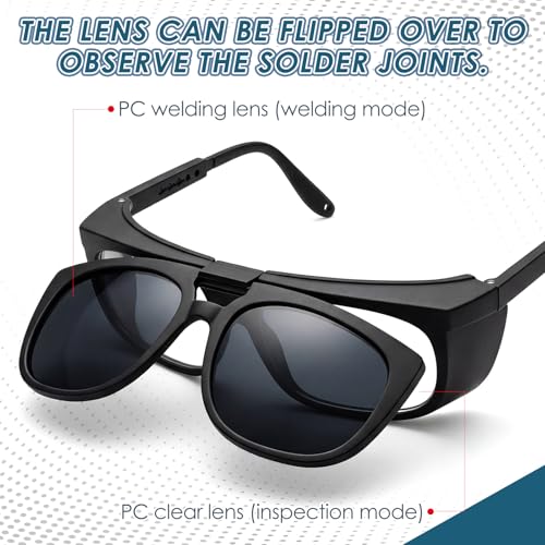 Image of Tellegloww 1 Set Auto Darkening Welding Glasses with Replacement Lenses, Solar Welding Goggles for Tig Mig Mma Plasma Cutting