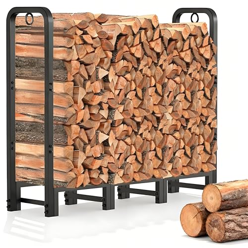 Amagabeli - Estante de leña para exteriores de 4 pies, soporte de troncos resistente para chimenea, interior y exterior, estantes de madera ajustables para soporte de leña, soporte de metal