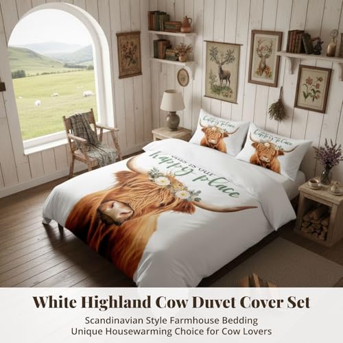 Housse de couette vache des Highlands et fleurs lit super king size avec 2 taies - 4