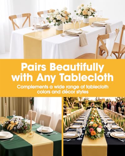 Image of Niuara Gold Plastic Table Runner Party Decorations, Disposable, 4 Pack | Thanksgiving Decor, Wedding & Holiday Events, Water & Oil Resistant, 14 x 108 Inch