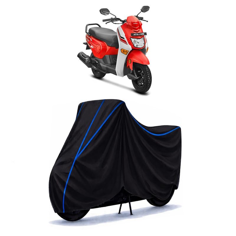 Image of Scooty Cover Water Resistant for CliQ 110 | Universal Scooter & Bike Cover | Heavy Duty UV Dust, Rain & Scratch Protection | Elastic Fit All Weather Indoor Outdoor | Black with Blue Piping